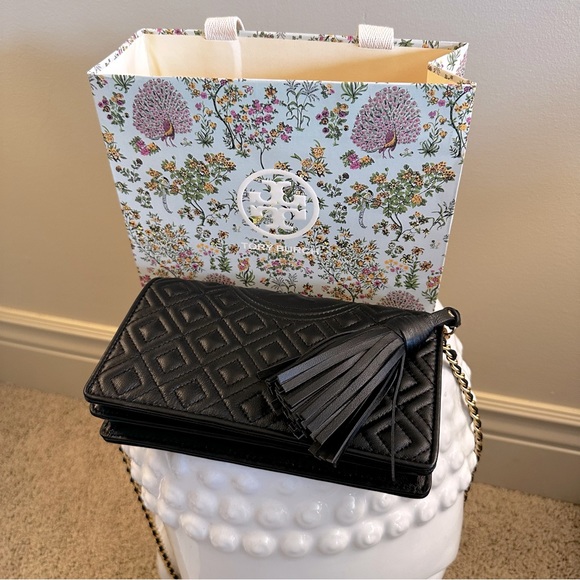 Tory Burch Handbags - Tory Burch The Fleming Wallet Crossbody black style with shopping bag